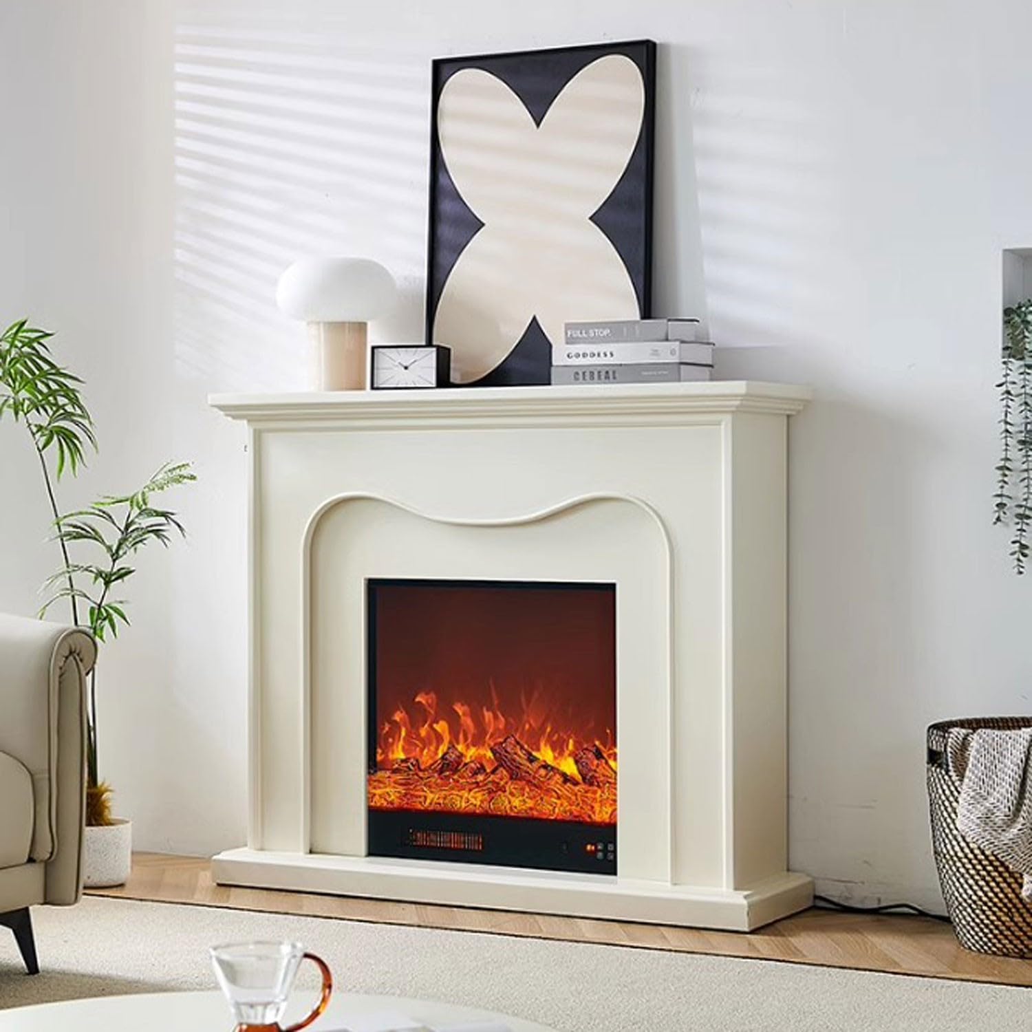 SchAan Electric Fireplace with Mantel - Wall Mounted Fireplace with French LED Lights & Heating - Perfect for Living Room, Bedroom & Office Decor