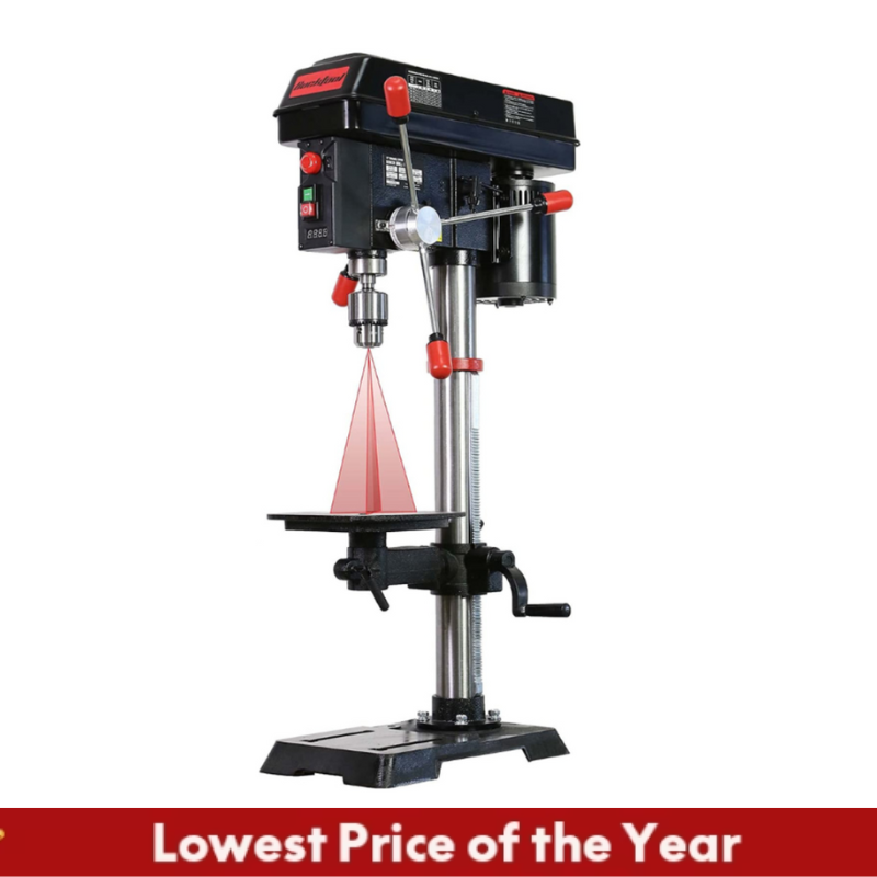 BUCKTOOL DP12VL 12 Inch 6.2 Amp Professional Bench Drill Press with IIIA Laser & LED Work Light - Perfect for Woodworking, Metal Drilling, and DIY Home Projects