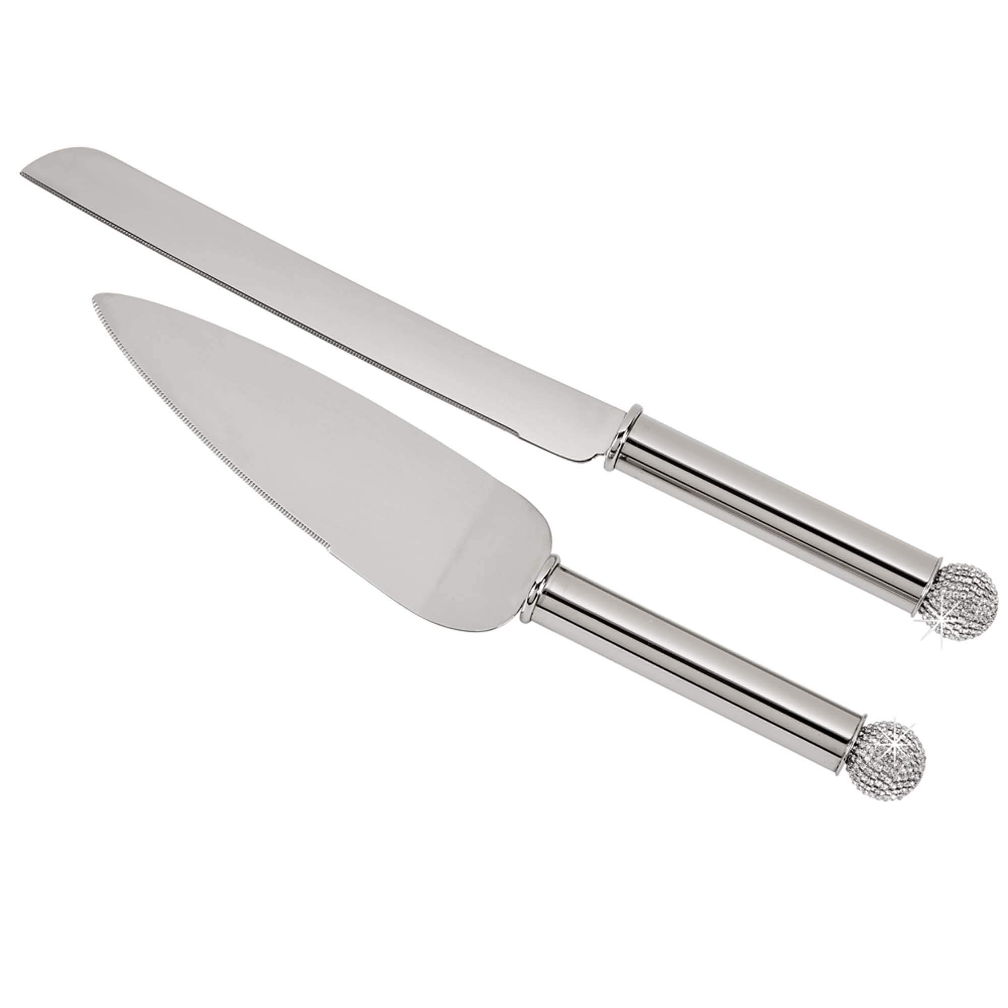Premium Set of 2 Crystal Ball Knife and Server Set - Elegant Stainless Steel Cutlery for Cheese, Desserts & Charcuterie - Perfect for Dinner Parties, Weddings & Home Entertaining