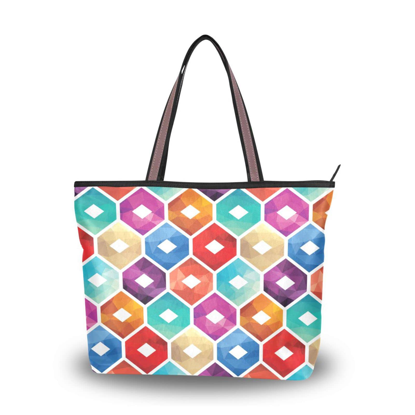 Stylish Colorful Pattern Tote Bag for Women - Reusable Shoulder Handbag, Fashionable Beach Tote for Travel, Shopping & Daily Use