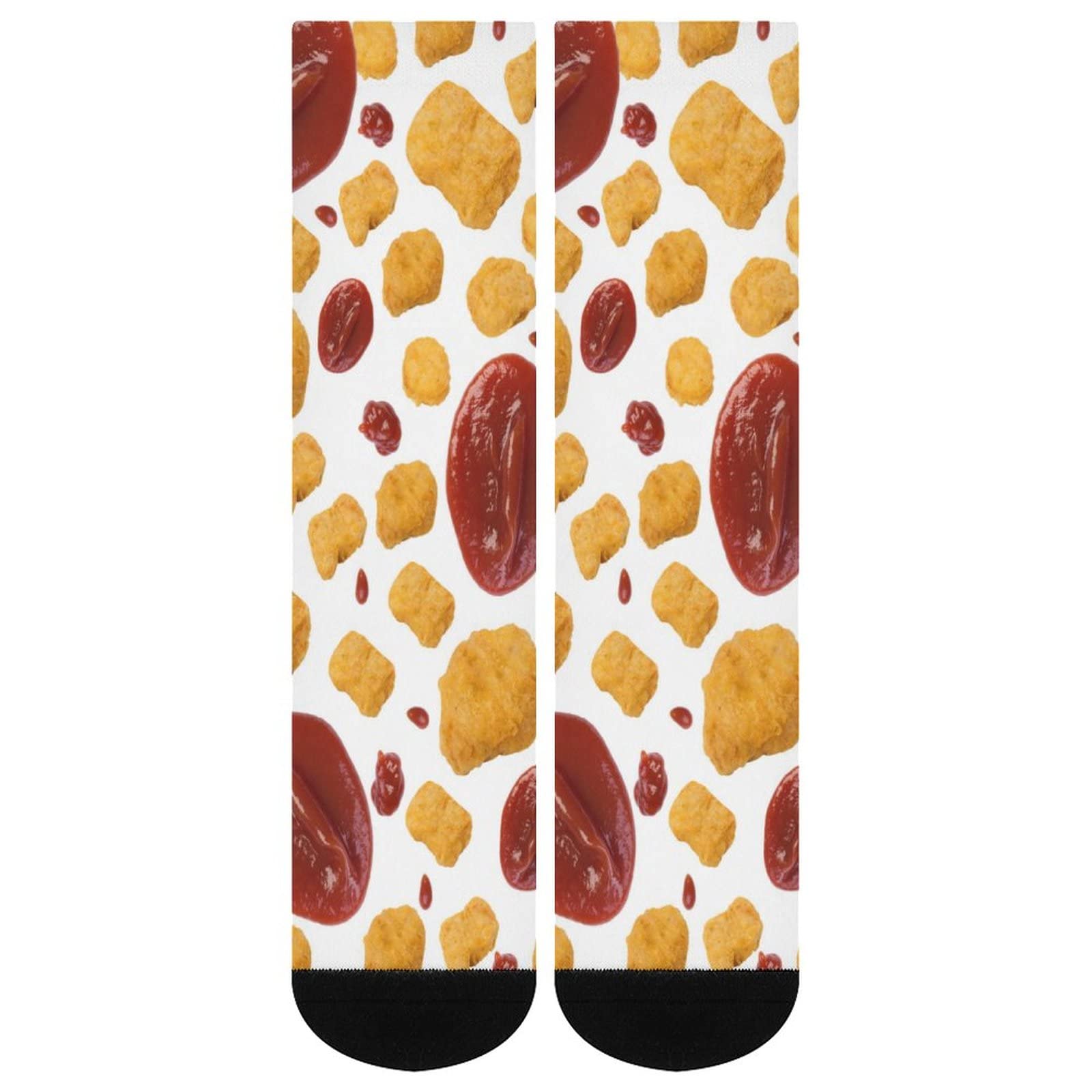Funny Chicken Nuggets Crew Socks - Unisex Food Pattern Novelty Socks for Men & Women | Cute Casual Dress Socks Gift Idea for Fast Food Lovers, Office Wear & Cosplay Costume