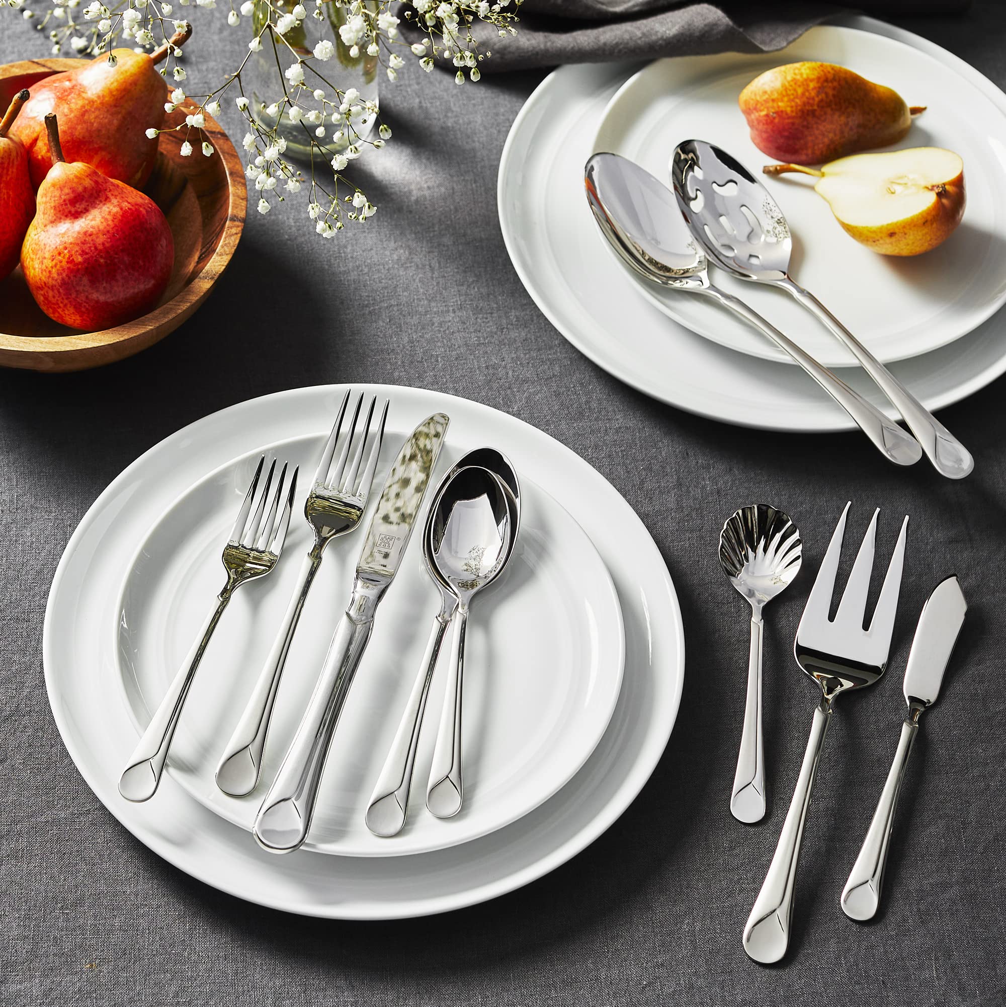 ZWILLING Provence 45-Piece Flatware Set - 18/10 Stainless Steel with Dual Mirror-Satin Finish - Service for 8 (5-Piece Place Setting + 5 Serving Pieces) - Perfect for Dinner Parties, Weddings & Upscale Dining