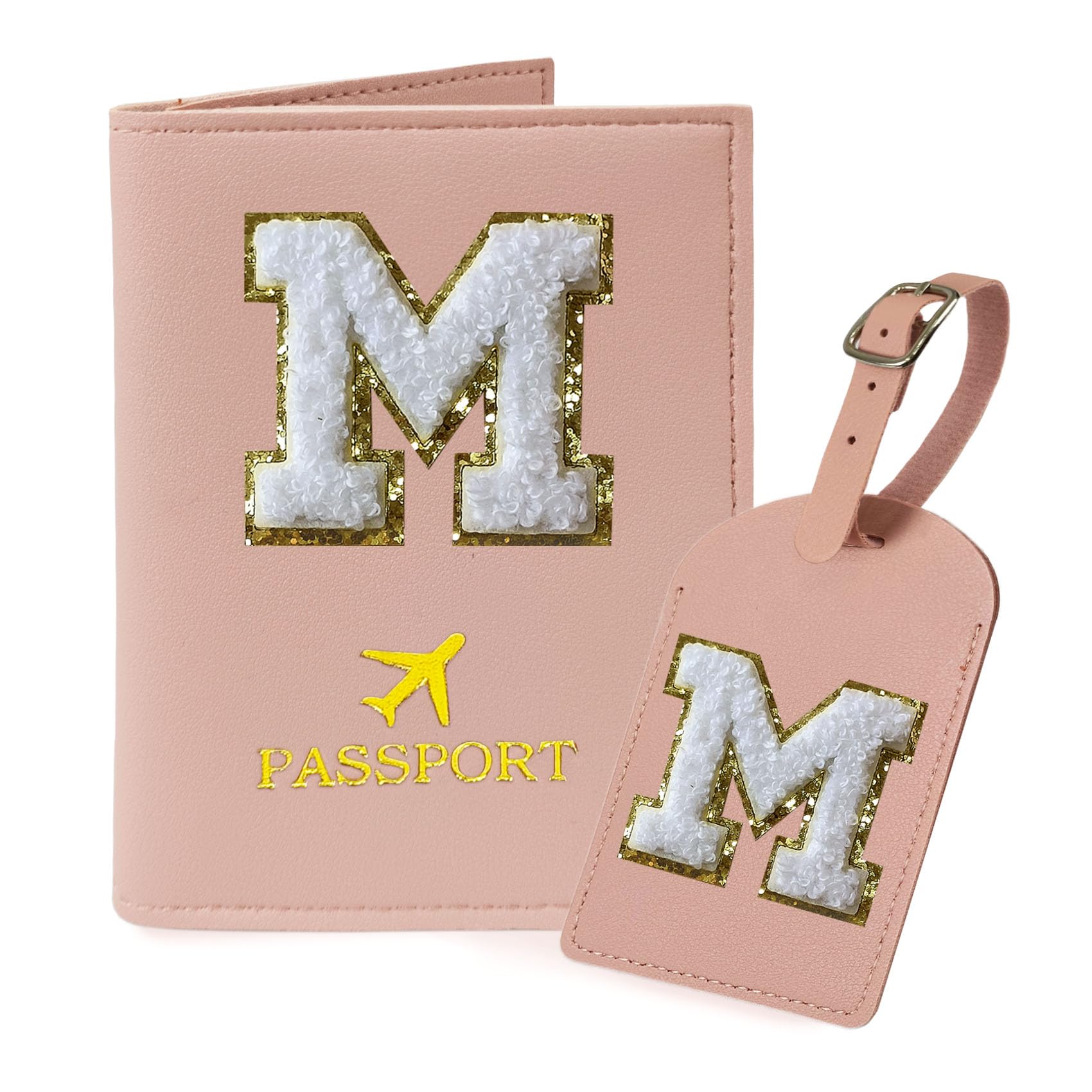Personalized Pink Passport Cover with Monogram Letter & Luggage Tag Set - Cute Travel Accessories for Women & Teen Girls - Perfect Travel Gift & Essential for Vacations, Business Trips & Study Abroad