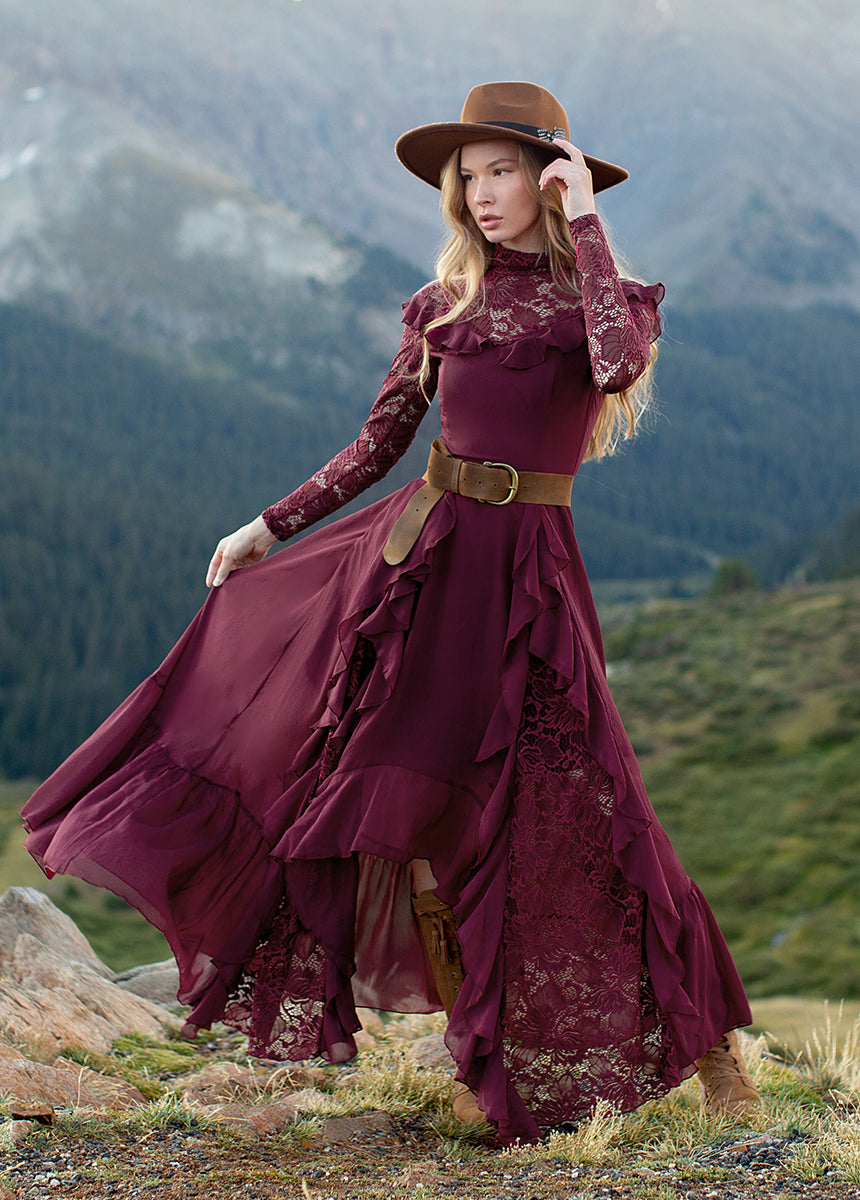 Sveta Women's Maxi Dress in Oxblood Red - Elegant Long Flowy Dress for Summer, Beach, Parties & Special Occasions