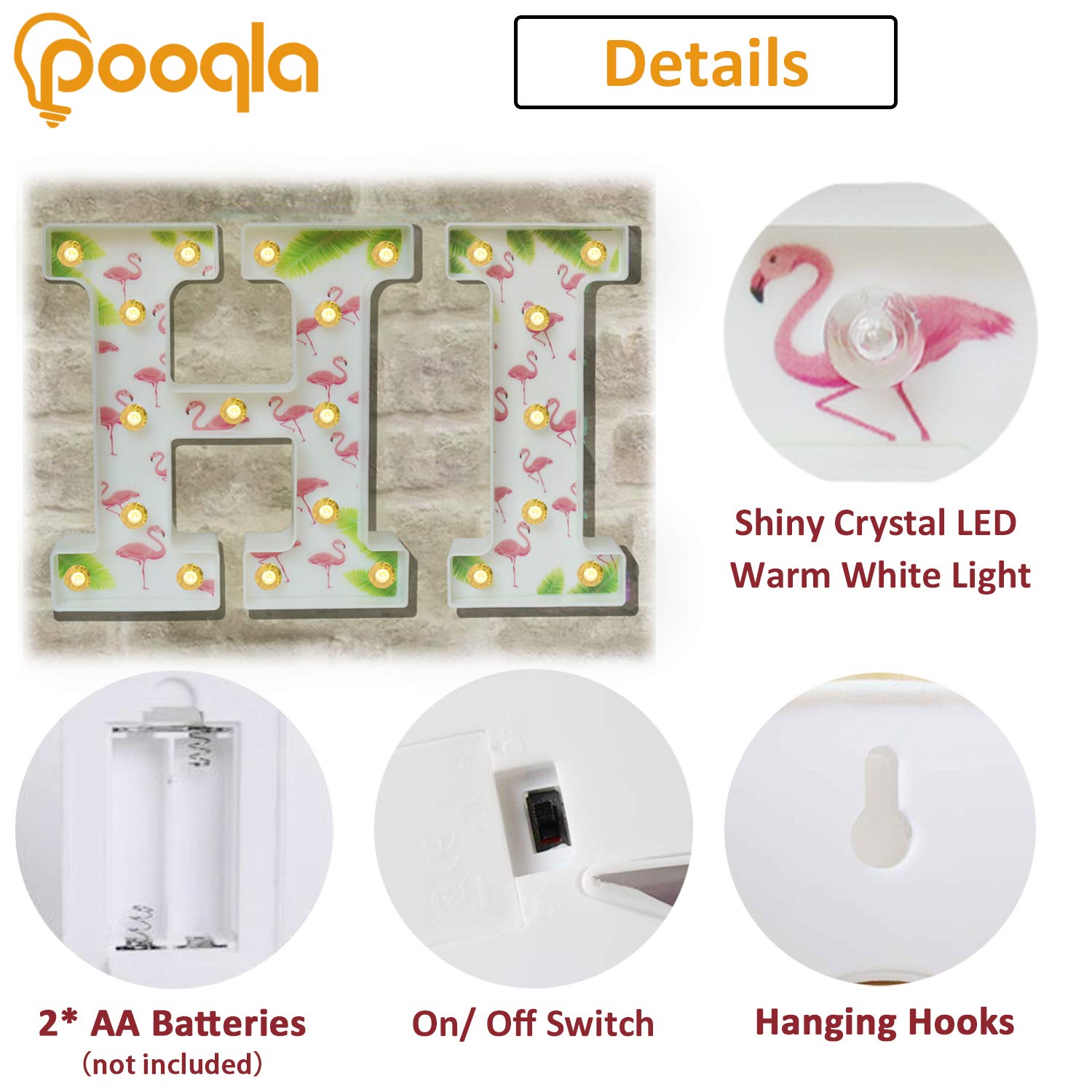 Pooqla Marquee LED Letter Sign Light - Tropical Luau Party Decor with Flamingos & Palm Trees for Hawaiian Theme, Birthday, Bedroom Wall, Table Centerpiece | Perfect for Beach Parties, Summer Weddings, and Home Decor