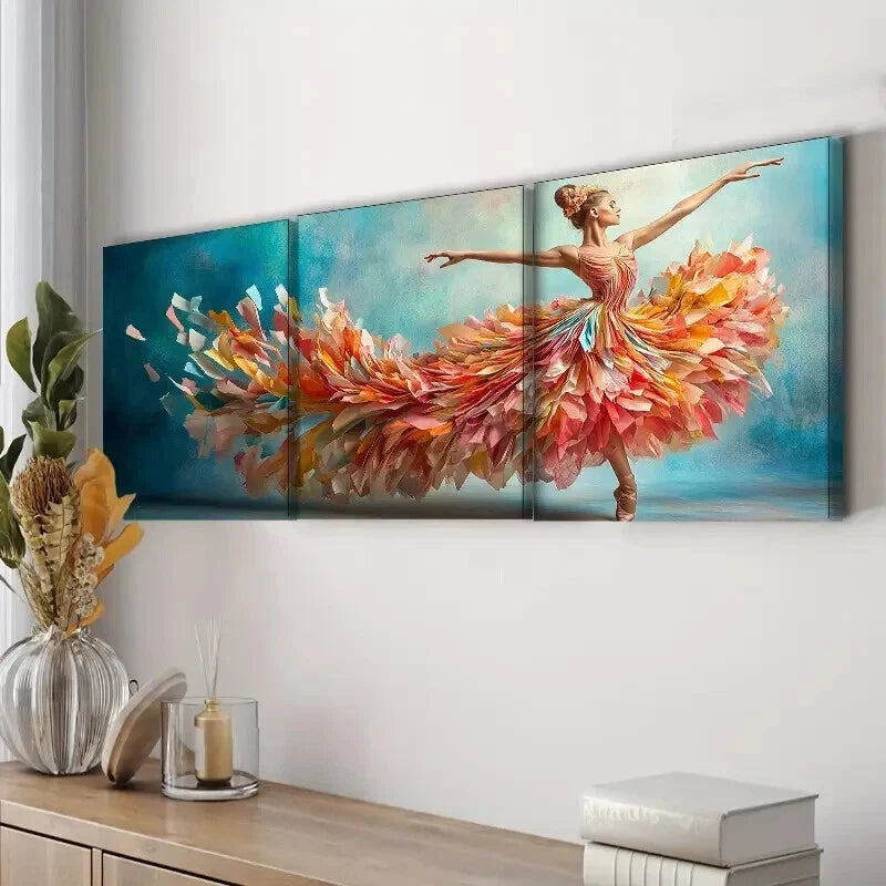 3-Piece Flowing Ballerina Wall Art Set - Bright & Beautiful Framed Canvas Prints 60x90cm | High Quality Australian Made | Ready to Hang | Perfect for Living Room, Bedroom & Office Decor
