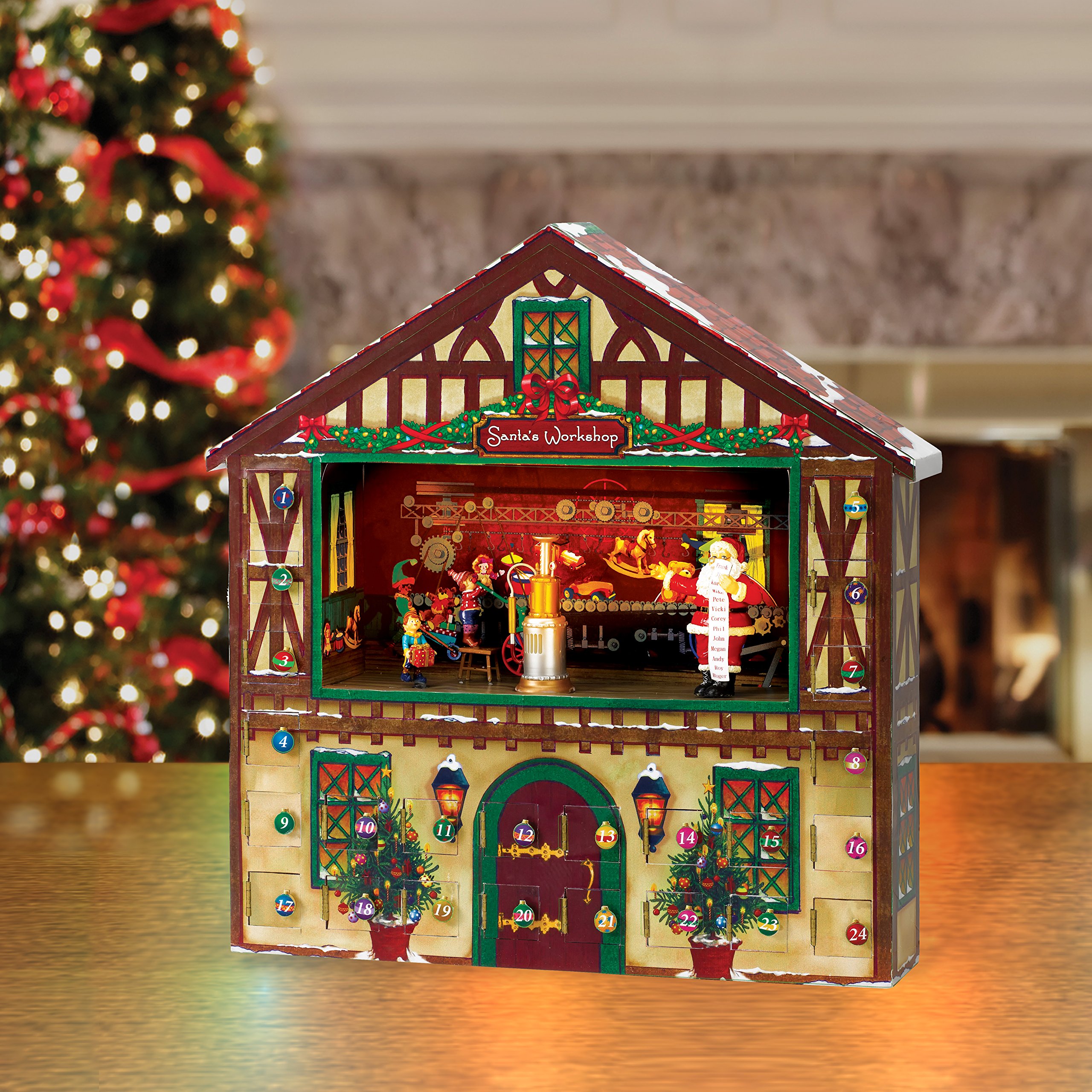 Mr. Christmas Animated Musical Advent House - Holiday Countdown Calendar with Moving Figures & Festive Music | Perfect for Christmas Decorations, Gift Giving & Family Traditions