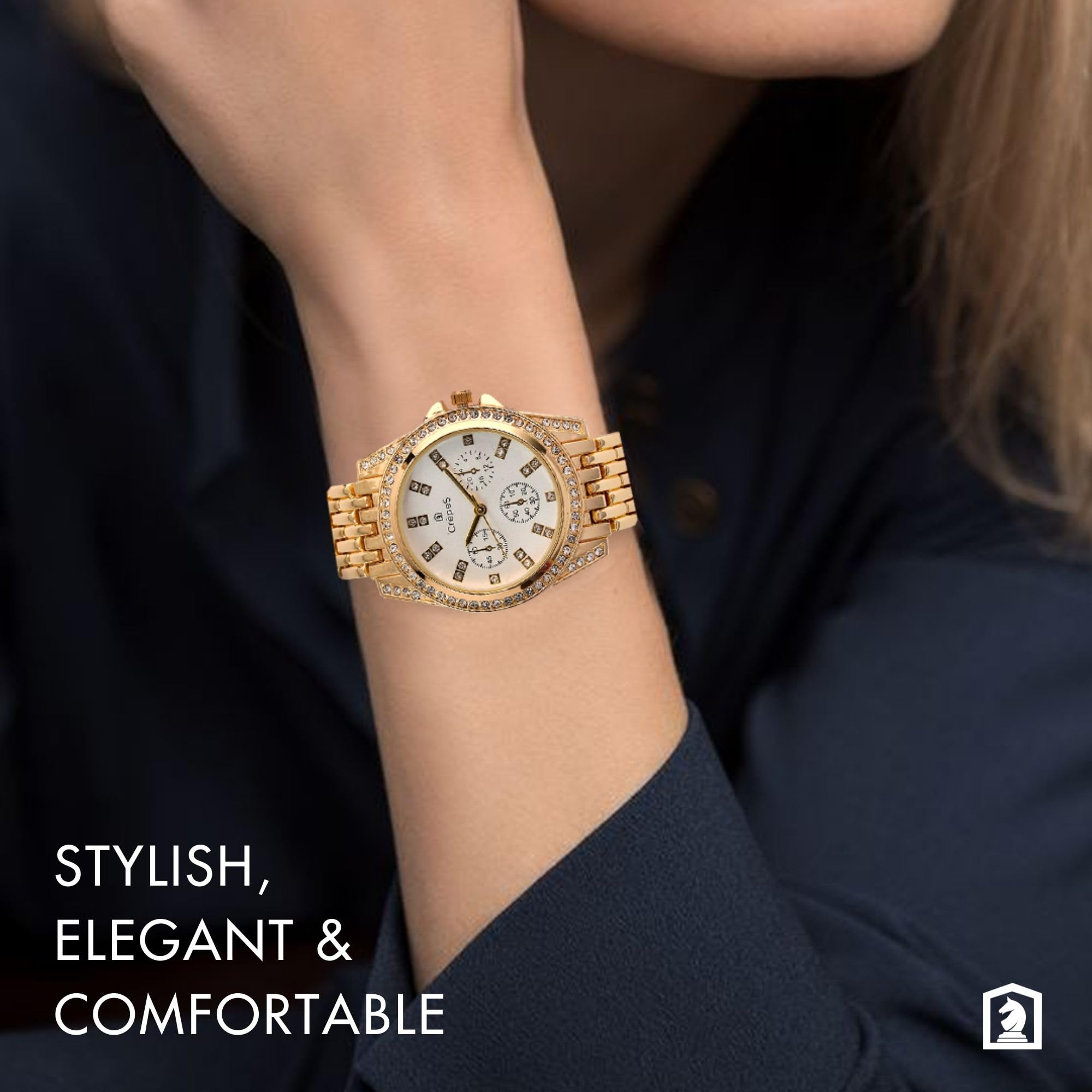 Elegant CrepeS Magna Stone Big Round Metal Strap Watch for Women - Perfect for Office, Party & Everyday Wear