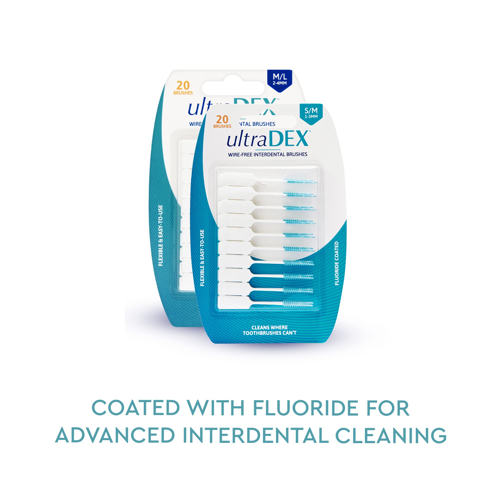 Wire Free Interdental Brush Set - Flexible Floss Aid with Fluoride Coating, 20 Pack (Medium/Large, White) | Perfect for Braces, Bridges & Dental Hygiene Care