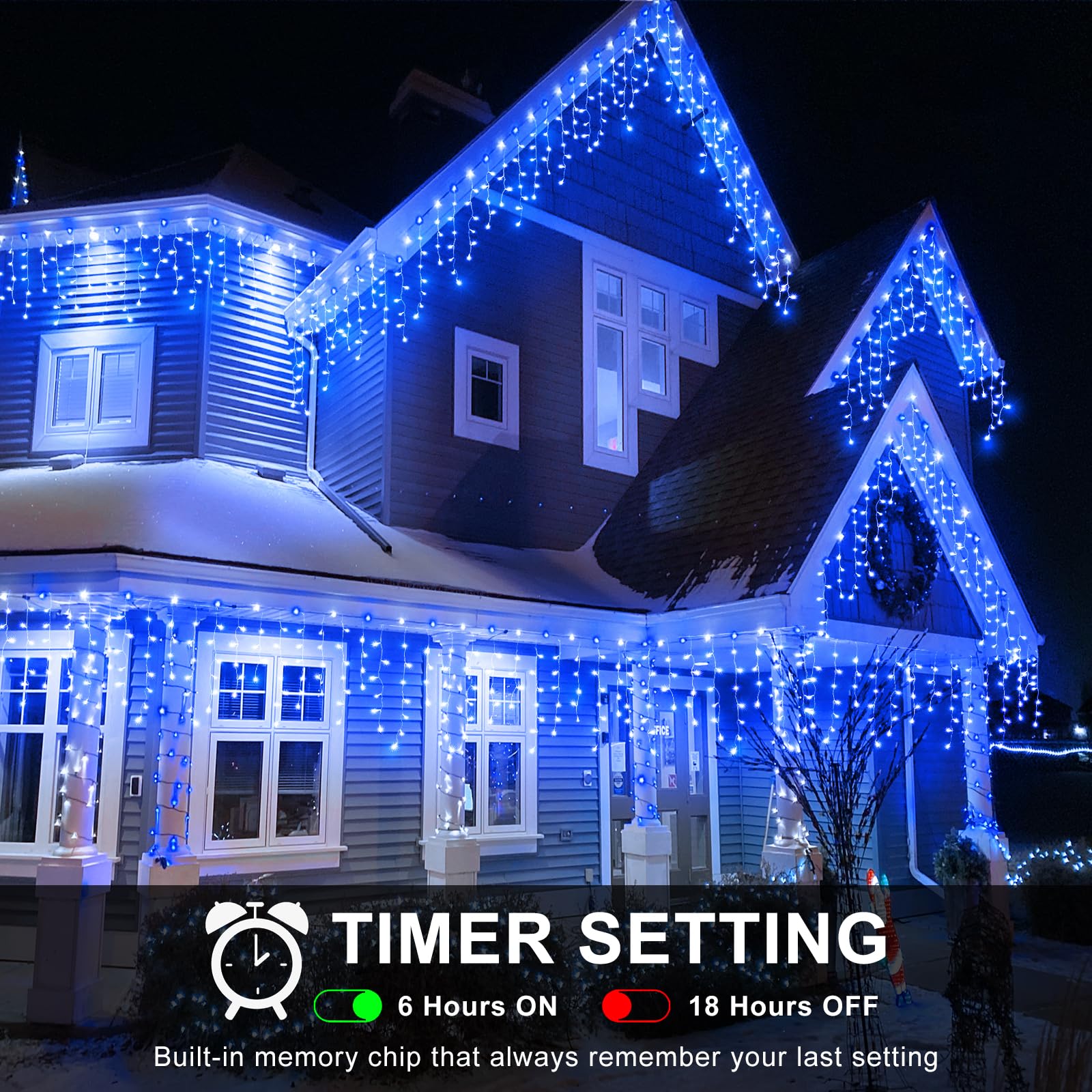 400 LED Icicle Christmas Lights Outdoor - 33FT Waterproof Plug-in String Lights with 8 Modes, Blue Twinkle Lights for Home Roof, Window, Garden, Yard, Wedding & Party Decorations - Perfect for Holiday, Christmas Tree, Patio and Outdoor Decor