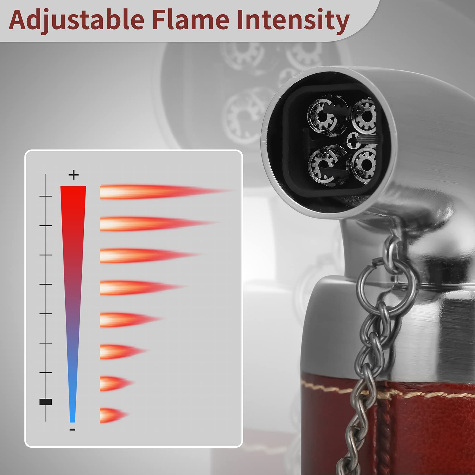 Ambrogio.L Quad Torch Refillable Butane Lighter with Cigar Punch - Dark Red Windproof Tabletop Cigar & Tobacco Lighter for Outdoor Smoking, BBQ, Camping & Home Use