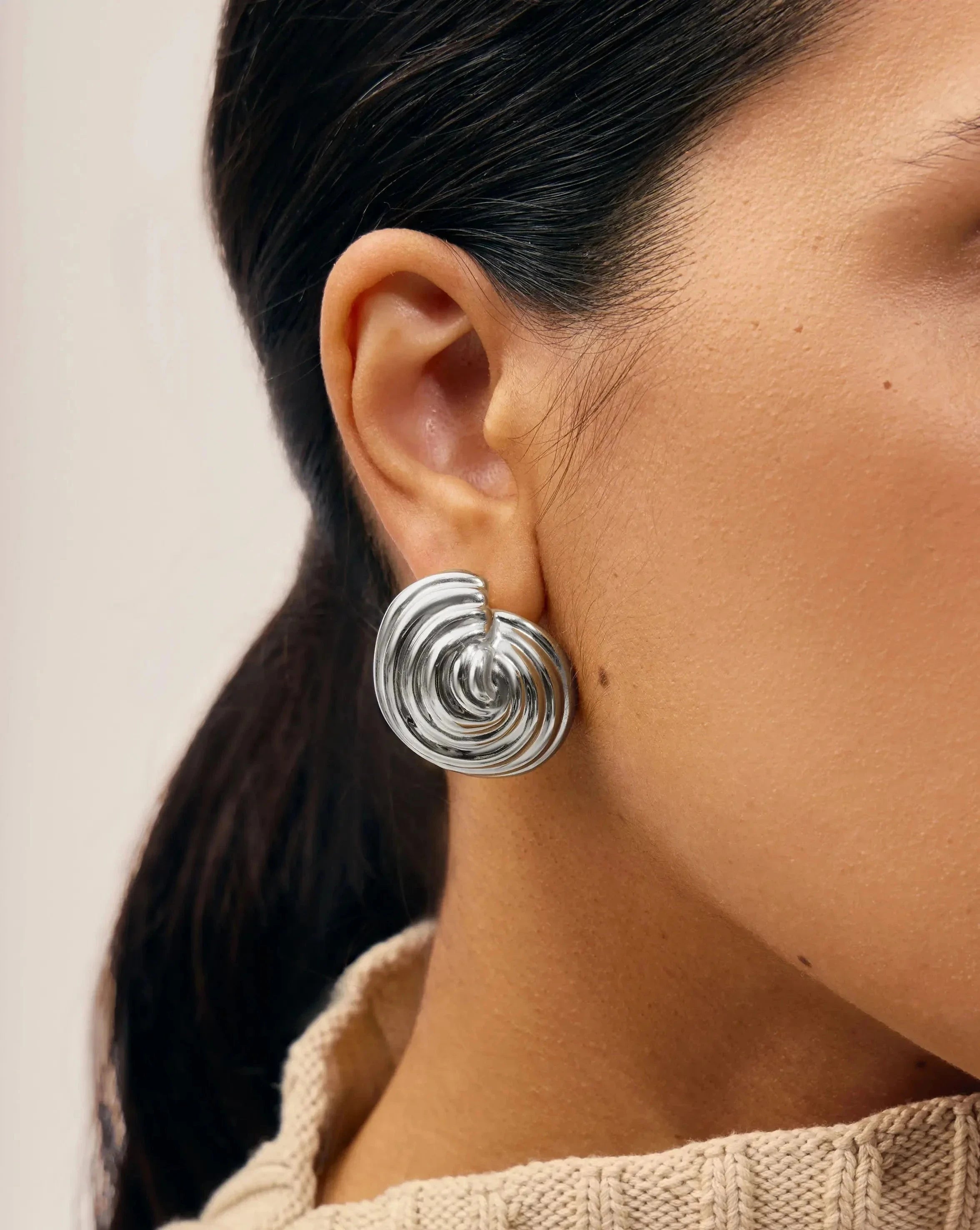 Spiral Dome Oversized Stud Earrings - Silver Plated Hypoallergenic Jewelry for Women | Perfect for Parties, Weddings & Everyday Wear