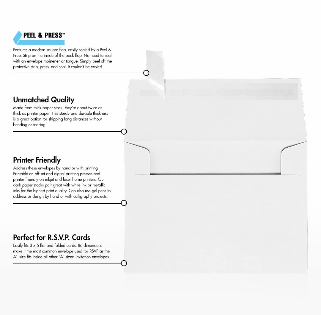 Premium LUXPaper 4Bar A1 Invitation Envelopes - Self-Seal Peel & Press Closure, 3 5/8