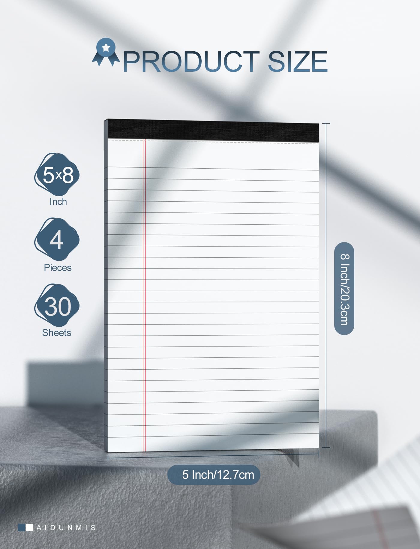5x8 College Ruled Legal Notepads - 4 Pack White Office Writing Pads with 30 Sheets Per Pad, 80 GSM Paper - Perfect for Work, School & Meetings | Narrow Ruled Note Pads for Professionals & Students