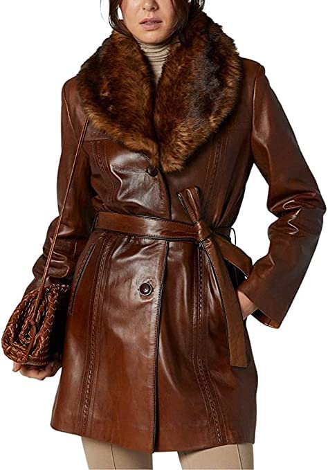 Women's Brown Leather Jacket with Fur Collar - Stylish Winter Outerwear for Women | Perfect for Casual Outings, Date Nights & Cold Weather Fashion