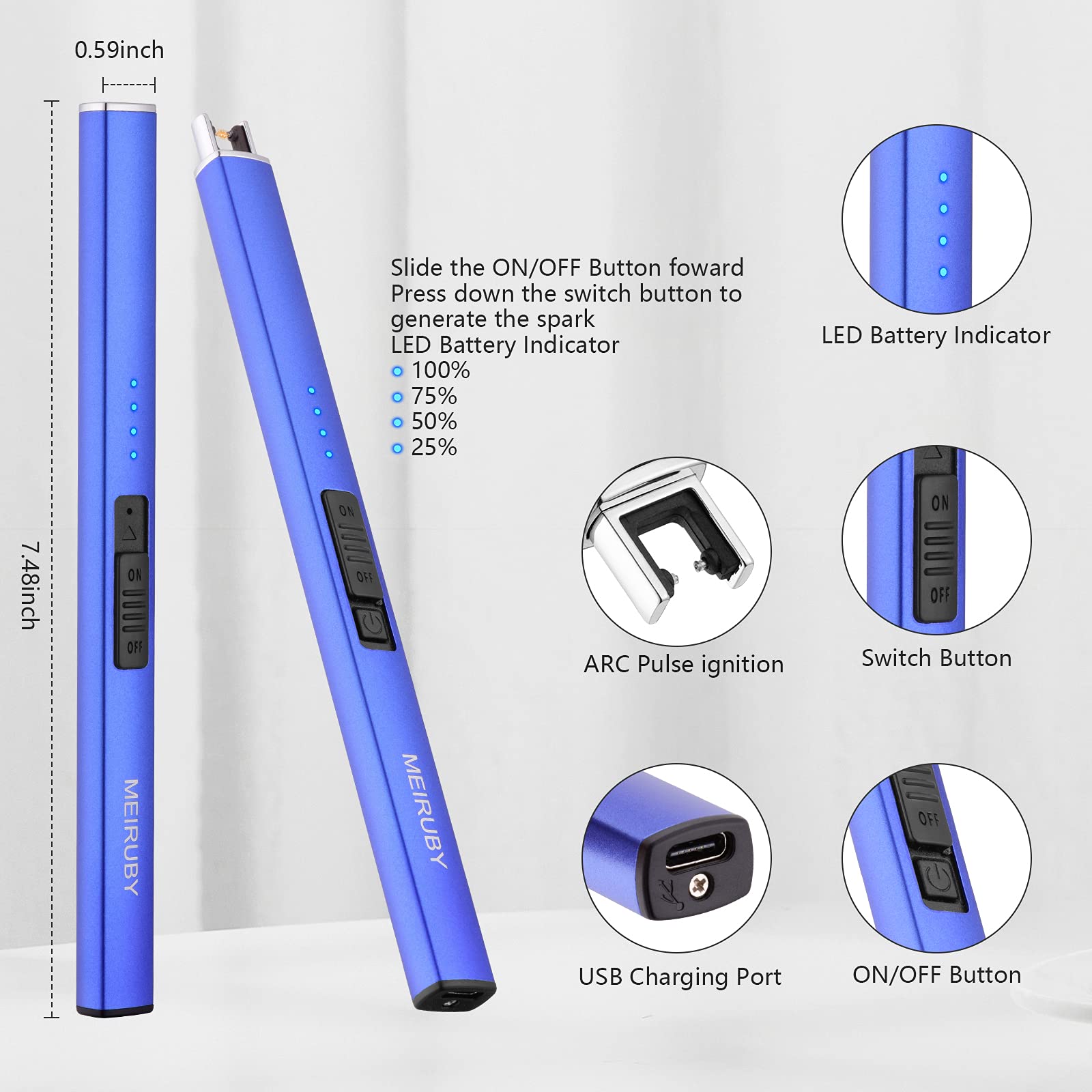 Rechargeable USB Electric Arc Lighter - Windproof Flameless Candle Lighter for Camping, BBQ, Birthday & Gifts (Blue) | Perfect for Women, Mom, Wife & Men | Indoor & Outdoor Use