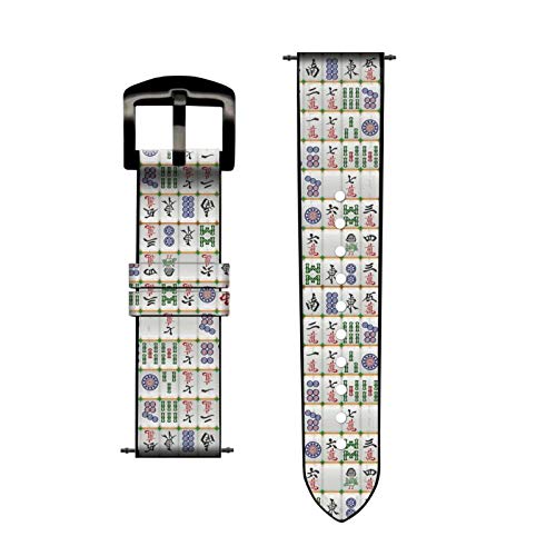 Leather & Silicone Smart Watch Band 20mm - Mahjong Style for Smartwatches - Gym & Work