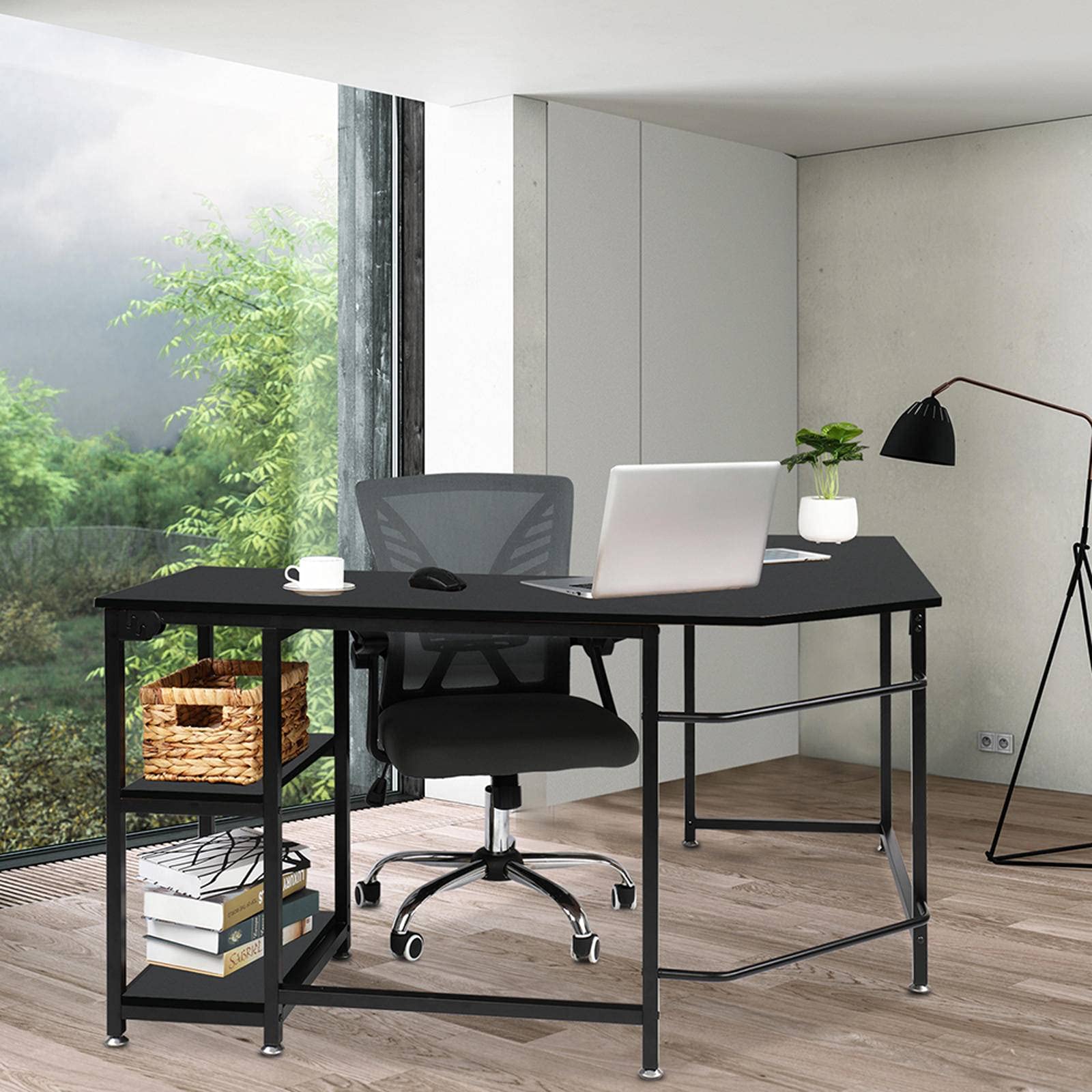 Triamine L-Type 138cm Black Corner Computer Desk - Sturdy Particleboard Workspace for Home Office, Gaming & Study (NC Certified)