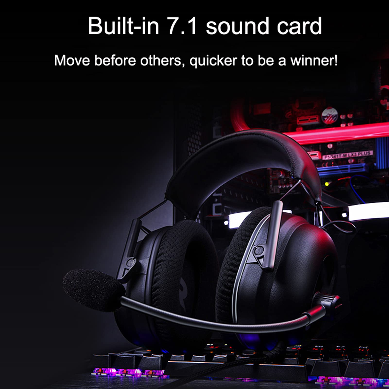 Fasient1 G936 Stereo Gaming Headset for PC, PS5, Xbox One & Nintendo Switch - 7.1 Virtual Surround Sound Noise-Canceling Mic (Black) - Perfect for Competitive Gaming, Streaming & Online Chat