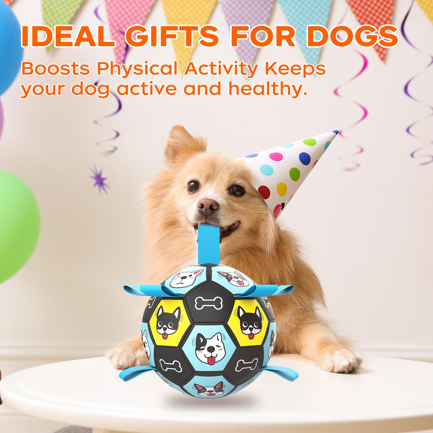 Durable Dog Soccer Ball Toy with Straps - 6 Inch Herding Ball for Medium & Large Dogs - Interactive Fetch Toy for Outdoor Play - Perfect Puppy Birthday Gift for Active Dogs (Great for Backyard, Park & Training Sessions)