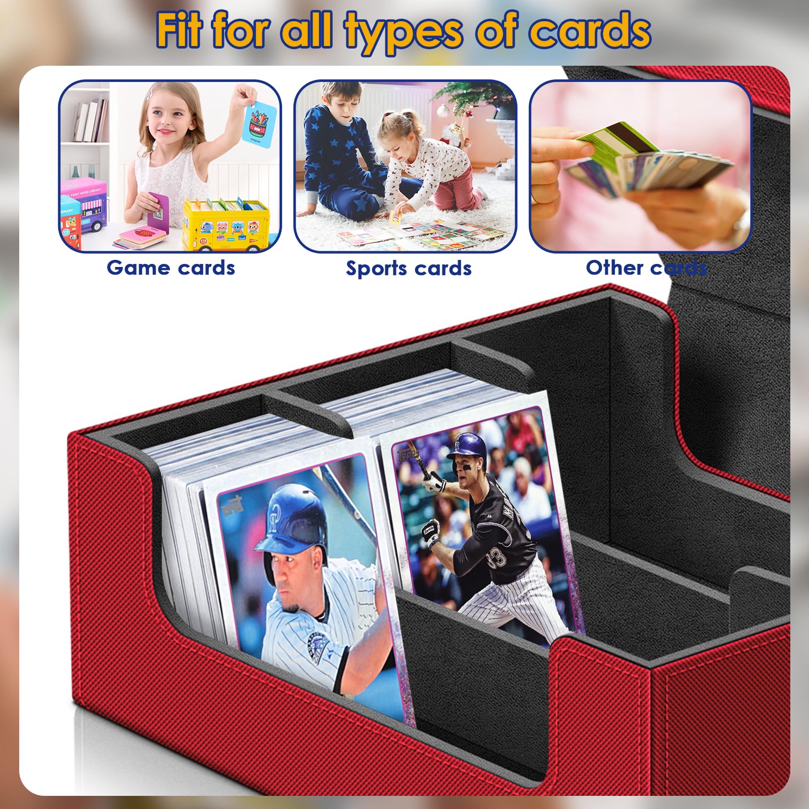 Premium 1800+ Trading Card Deck Case with Magnetic Closure - Durable Card Holder for YuGiOh, MTG, Pokemon & Sports Cards (Red & Black) - Perfect for Collectors, Tournaments & Storage