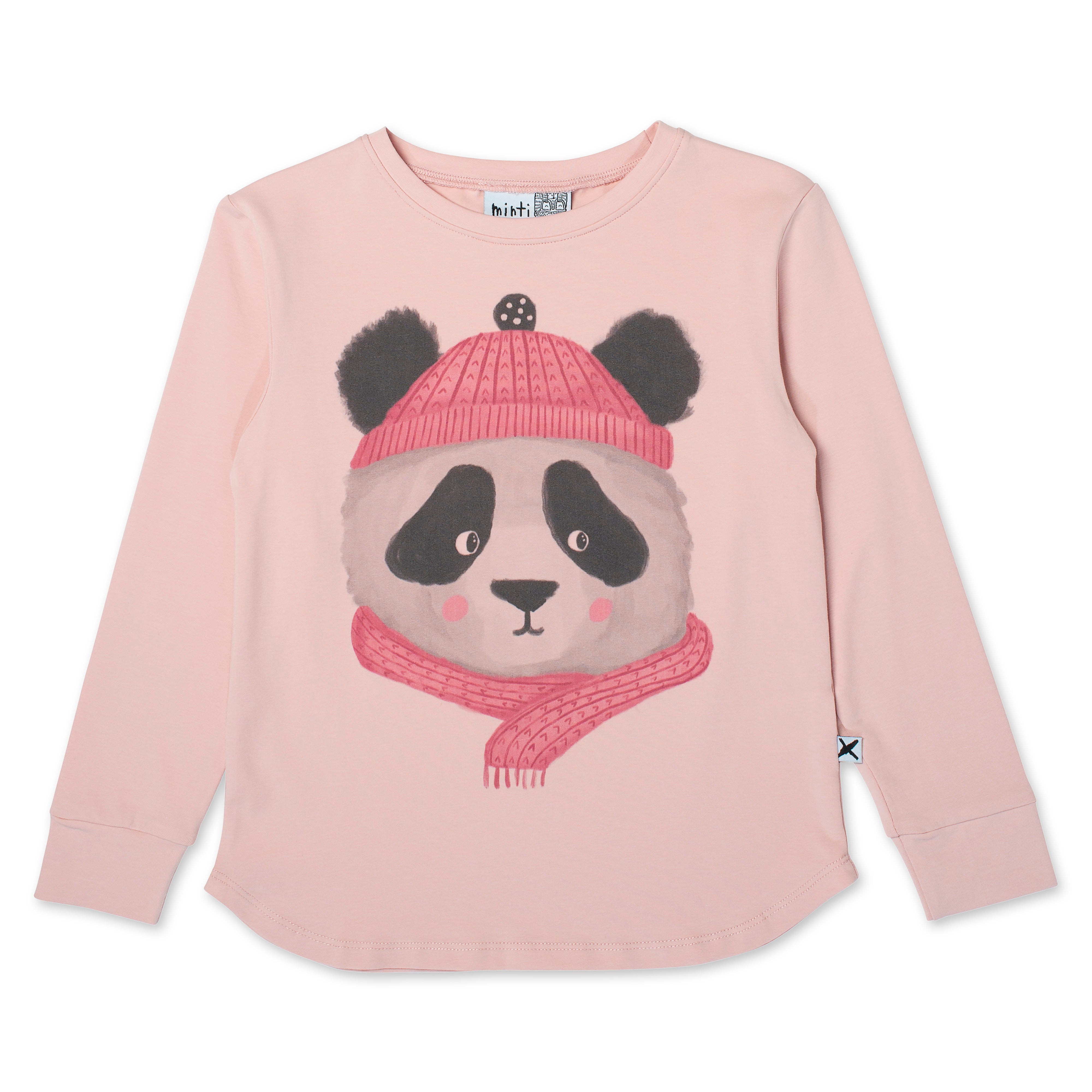 Soft Minti Warm Panda T-Shirt in Muted Pink | Cozy Casual Wear for Women | Perfect for Everyday Outfits & Loungewear