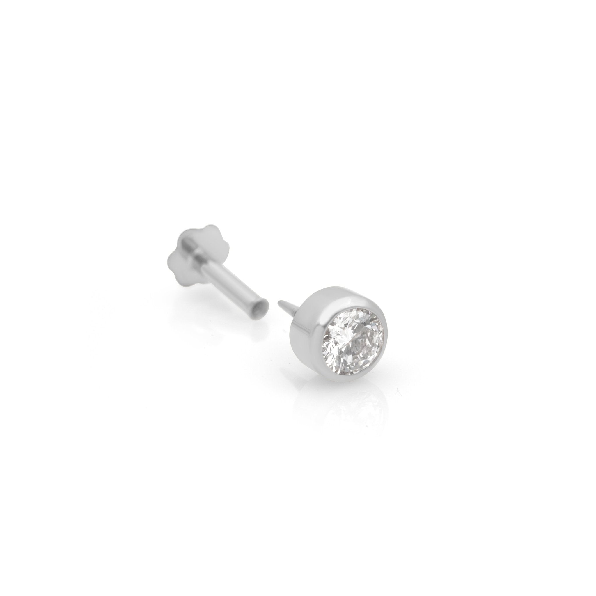 14K White Gold Round Diamond Stud Earrings - Flat Back Bezel Set for Everyday Wear & Special Occasions