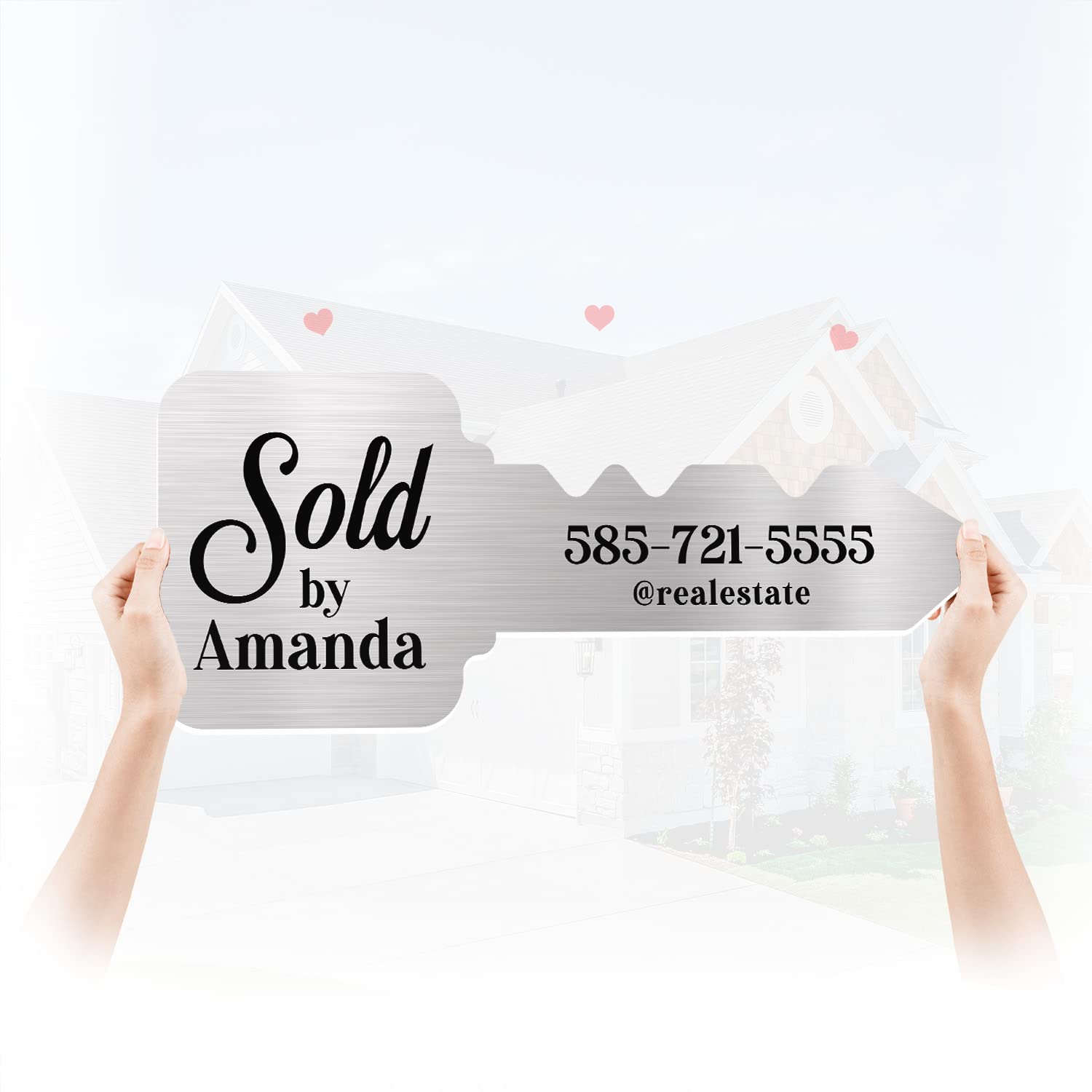 Custom Real Estate Key Photo Booth Props - Large Metal Silver Car Key Cutout Signs for Realtor Marketing & Sold Sign Party Supplies | Perfect for Real Estate Agent Gifts, Open House Events, and Closing Celebrations