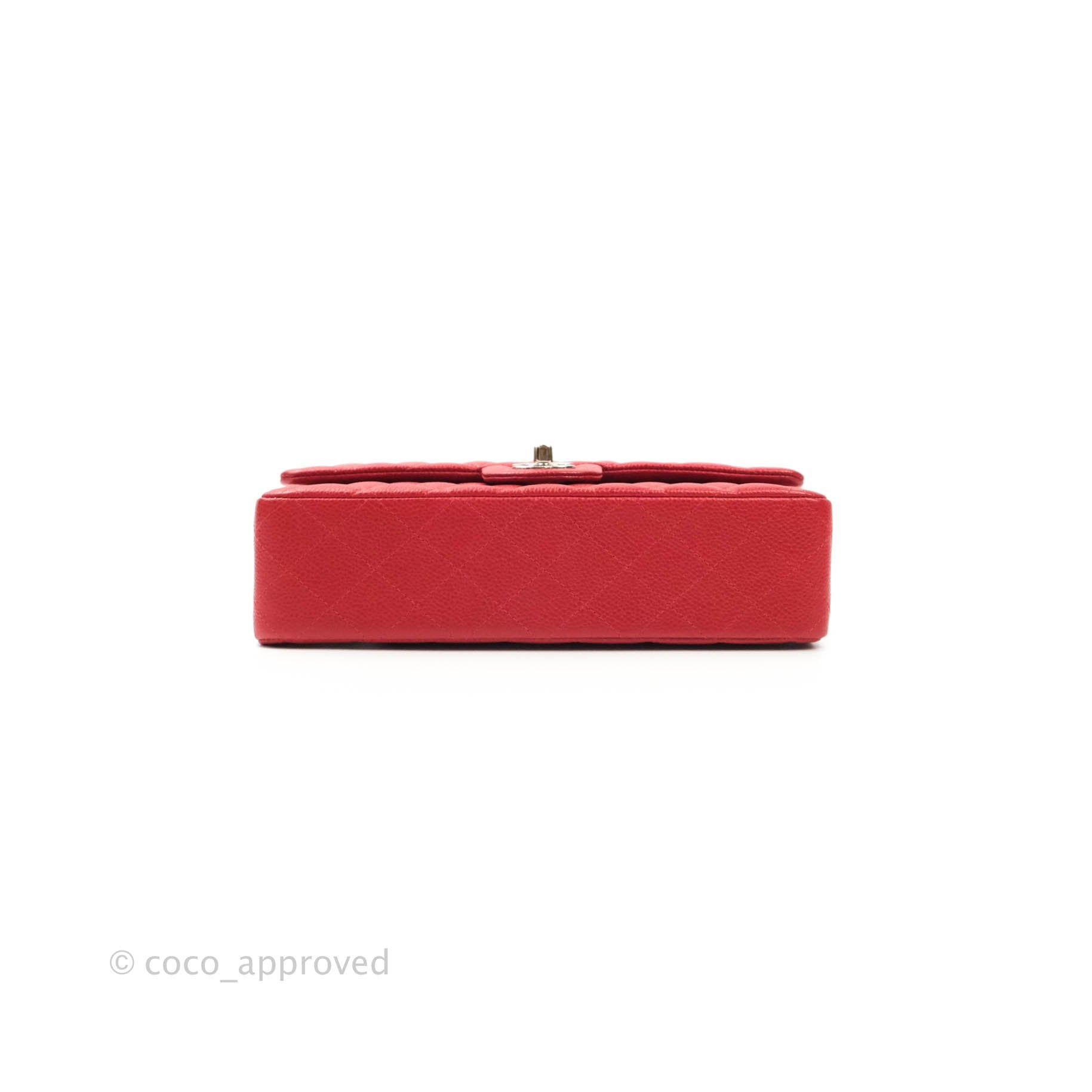 Chanel Classic Medium Double Flap Bag in Red Caviar Leather with Silver Hardware - Luxury Designer Handbag for Women, Perfect for Parties, Work & Everyday Use