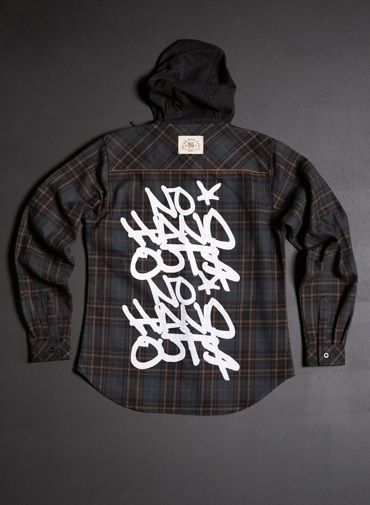 Women's Hooded No Handouts X Forever Flannel Shirt - Navy Blue Plaid Long Sleeve Cozy Shirt for Fall & Winter | Casual Outfit, Layering, Outdoor Activities