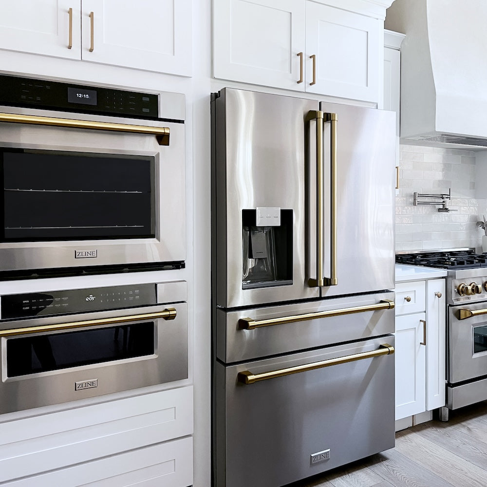 ZLINE Autograph Edition 30 Inch Stainless Steel Professional True Convection Wall Oven with Air Fry & Self-Clean - Champagne Bronze Handle (WASZ 30 CB) | Perfect for Home Chefs & Modern Kitchens