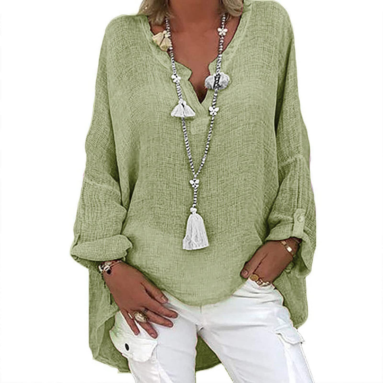 Women's Floral Print V-Neck Long Sleeve Blouse - Dressy Casual Loose Fit Tops for Summer - Perfect for Office, Date Night & Weekend Outings