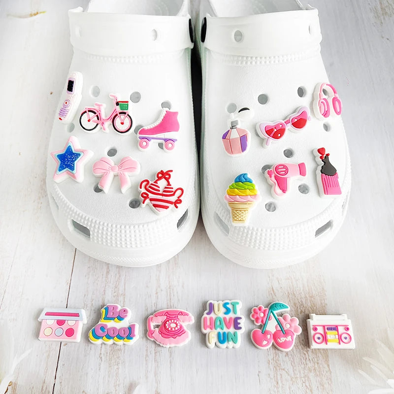 Pink Rainbow Flower Shoe Charms for Crocs - Cute Shoe Accessories & Decorations for Women & Girls - Perfect Gift for Sandals & Jibbitz - Great for Casual Wear, Beach Outfits & Summer Fashion