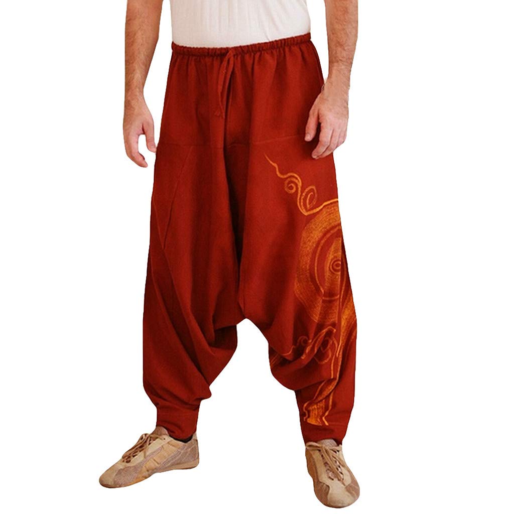 GUSOP Men's Casual Work Overalls - Sporty Ethnic Yoga Pants with Printed Pockets & Flat Front for Comfortable Daily Wear - Perfect for Workouts, Yoga, and Outdoor Activities