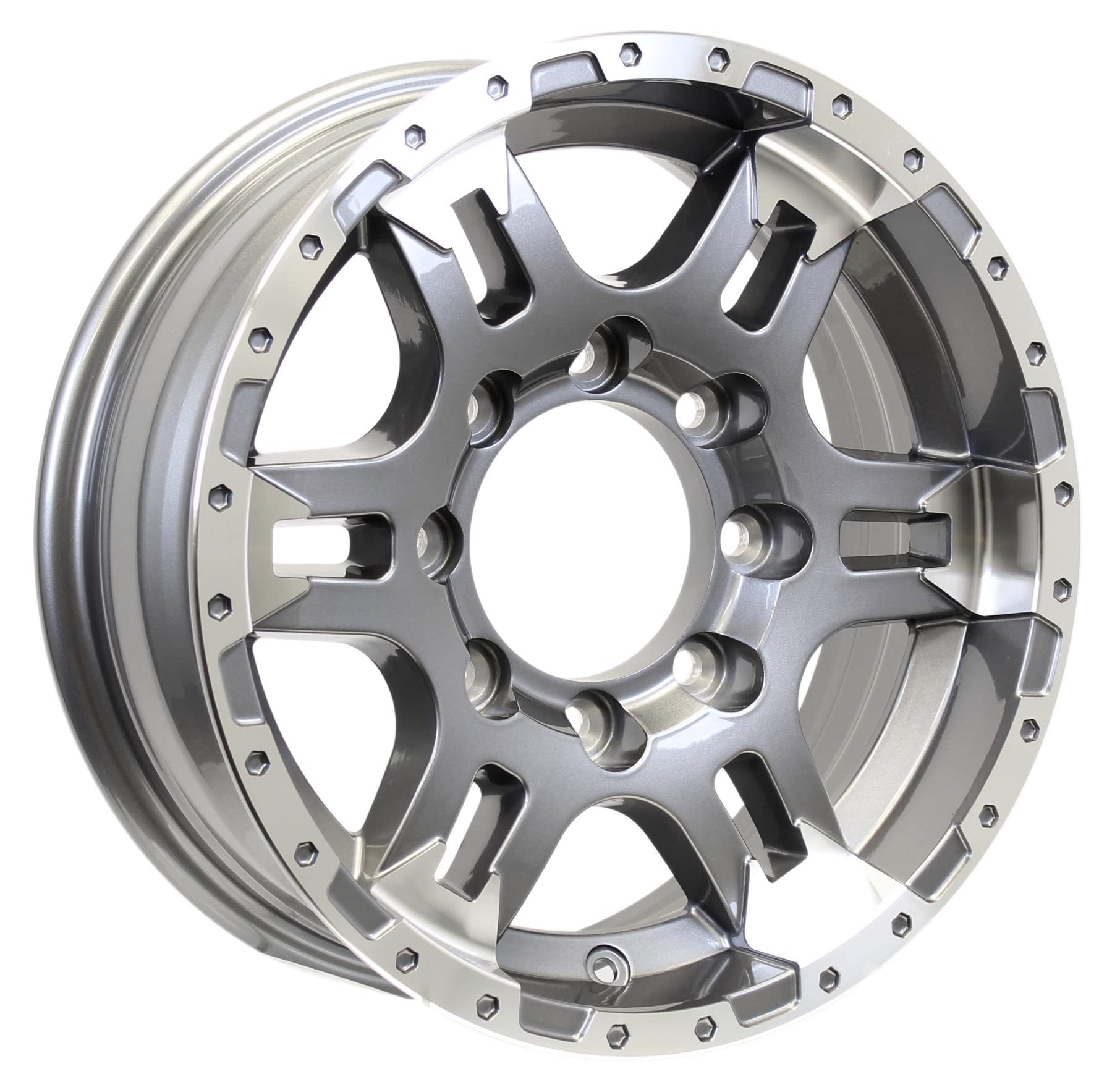 2-Pack eCustomrim 16x7 Aluminum Trailer Wheels - 16 Inch Gun Metal Rims with 8 Lug Pattern (PDTU67864GM) - Heavy Duty Replacement for Trailers, Boats & Utility Vehicles