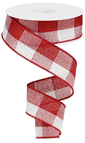 Check Wired Edge Ribbon 10 Yards - Red & White 1.5