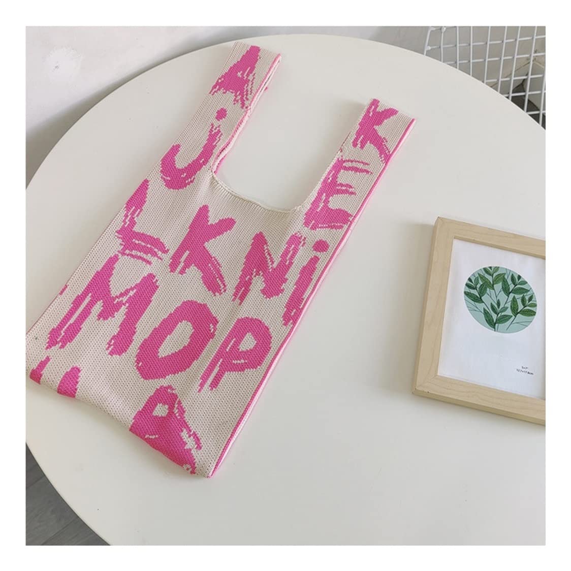 Women's Knitted Alphabet Graffiti Tote Bag - Casual Woven Shoulder Handbag for Women (29 x 23cm) - Perfect for Shopping, Beach & Daily Use