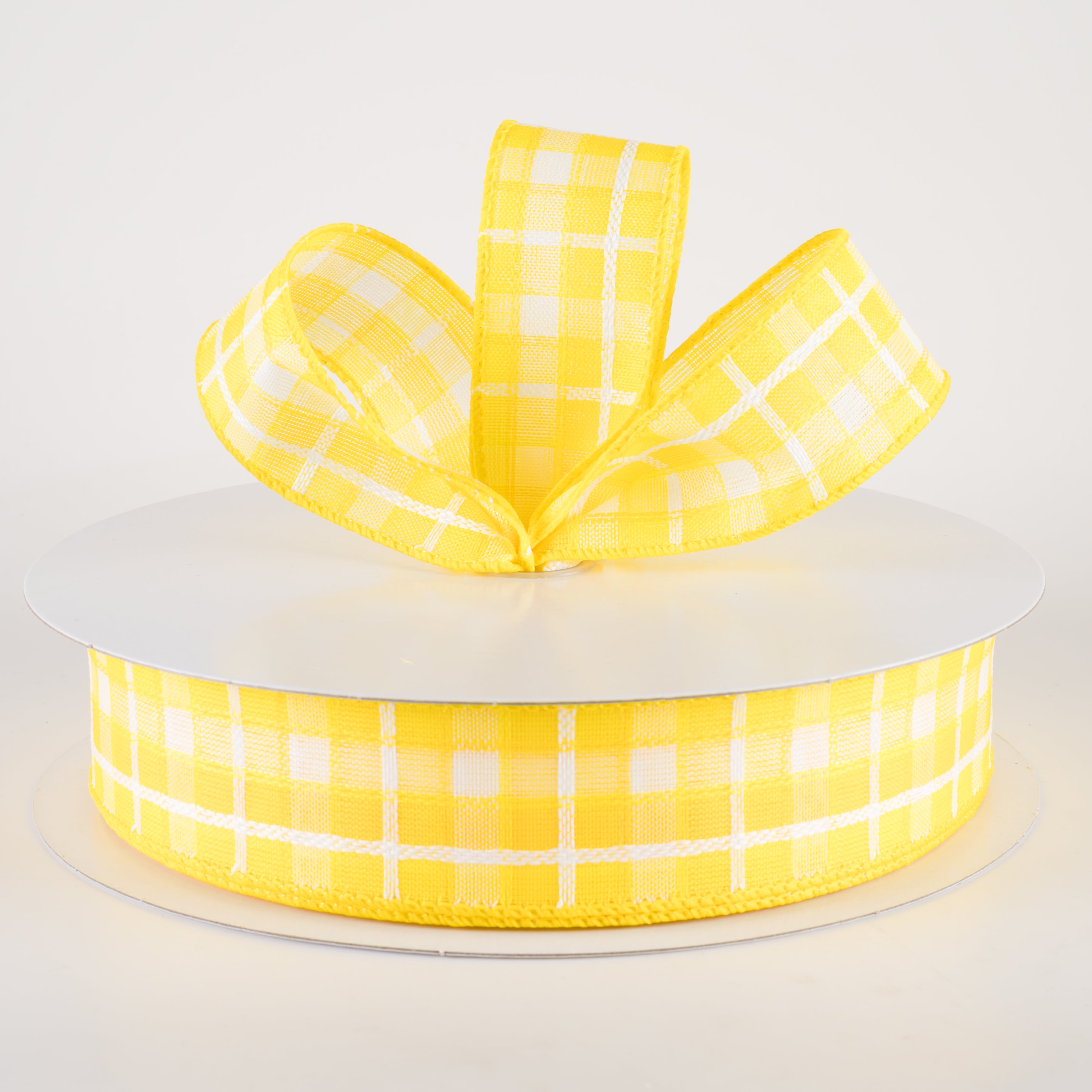 1.5 Inch Kentini Plaid Ribbon - Yellow and White Grosgrain Ribbon (50 Yards) for Gift Wrapping, DIY Crafts, and Party Decorations