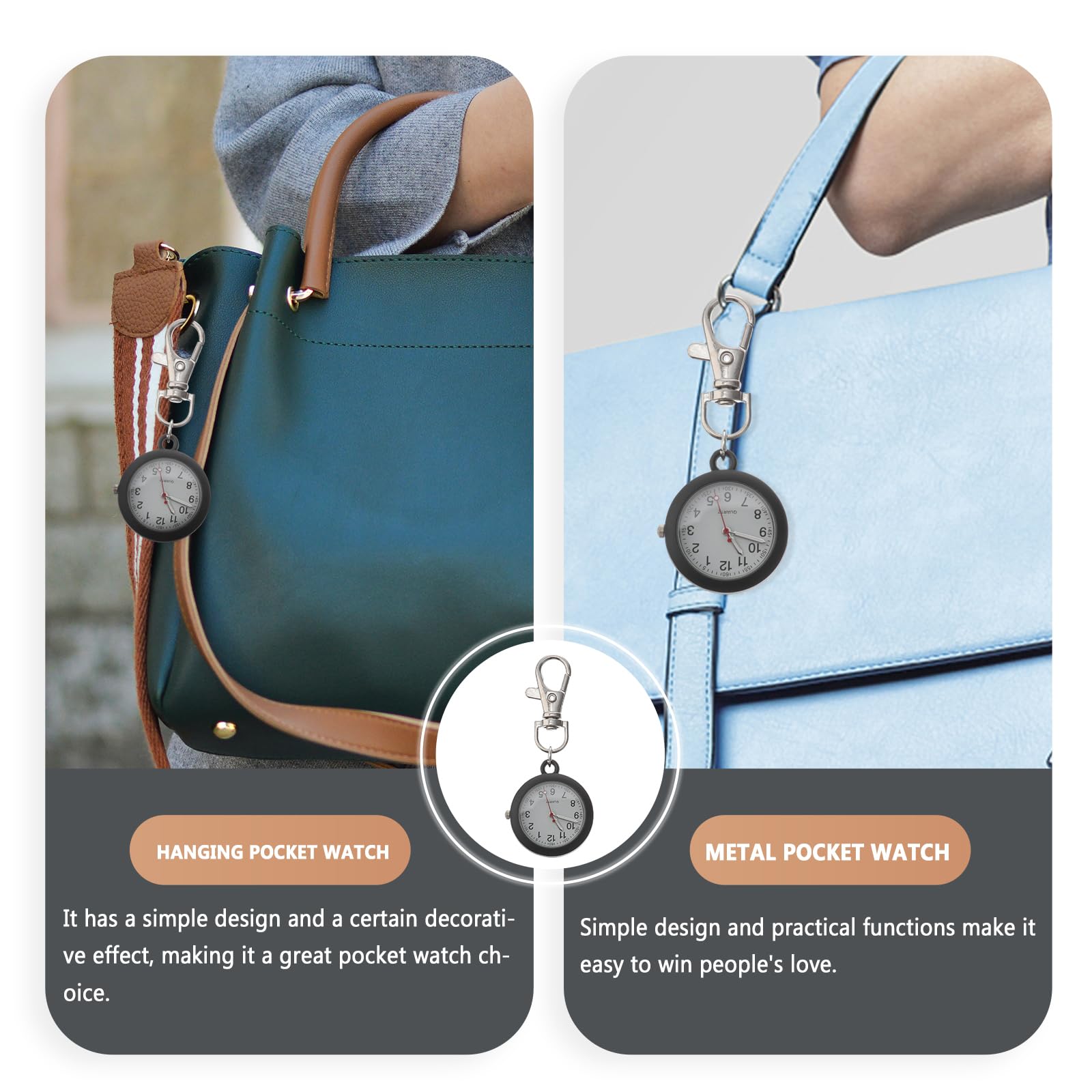 Balacoo Clip On Pocket Watch - Digital Nurse Watch for Women & Men, Portable Badge Watch with Hanging Clip for Nurses, Doctors & Medical Professionals (Black) | Ideal for Hospital Shifts, Clinical Work & Healthcare Settings