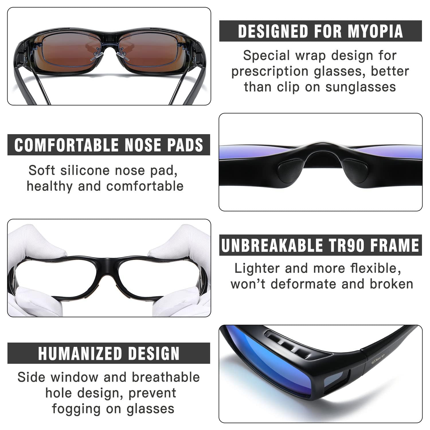 **DUCO Polarized Wrap-Around Fitover Sunglasses for Men & Women - UV Protection, Over Prescription Glasses, Driving & Outdoor Activities**    **使用场景:** Perfect for driving, hiking, fishing, cycling, and everyday sun protection.