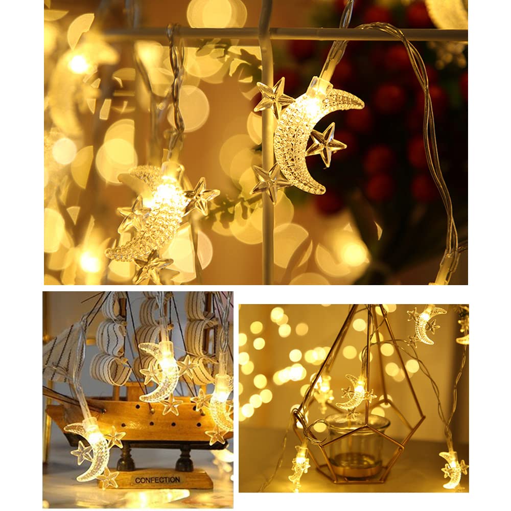 40 LED Moon String Lights Battery Operated - 20ft Moon & Star Fairy Lights for Outdoor Patio, Garden, Wedding Decorations | Party, Festival, Ramadan Lights | Perfect for Backyard, Bedroom & Holiday Decor
