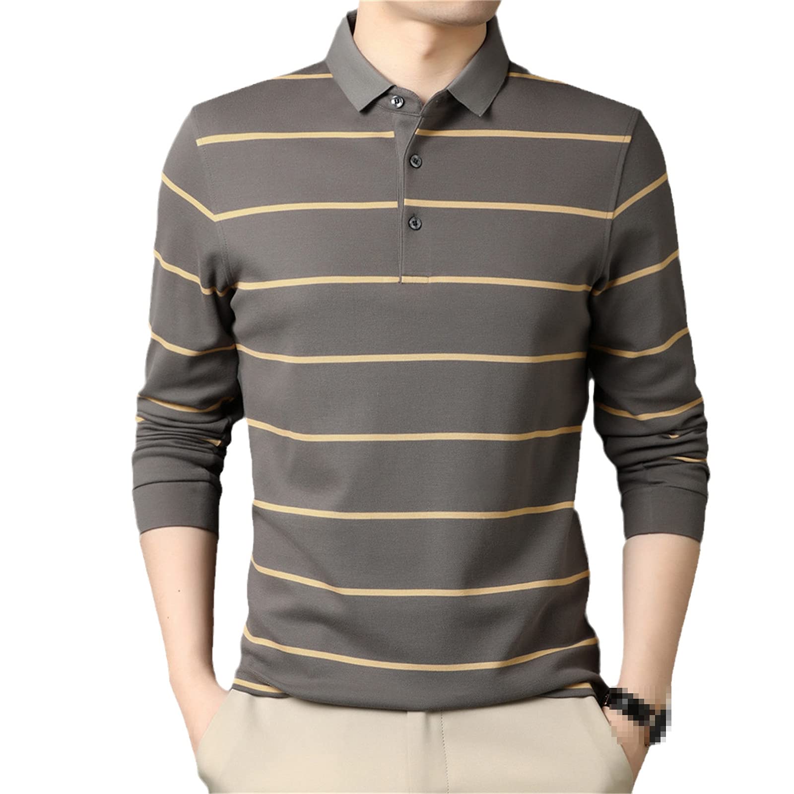 Men's Pure Cotton Business Casual Striped Long Sleeve Polo Shirt - Spring & Autumn Fashion Streetwear - Perfect for Office, Casual Outings & Weekend Wear