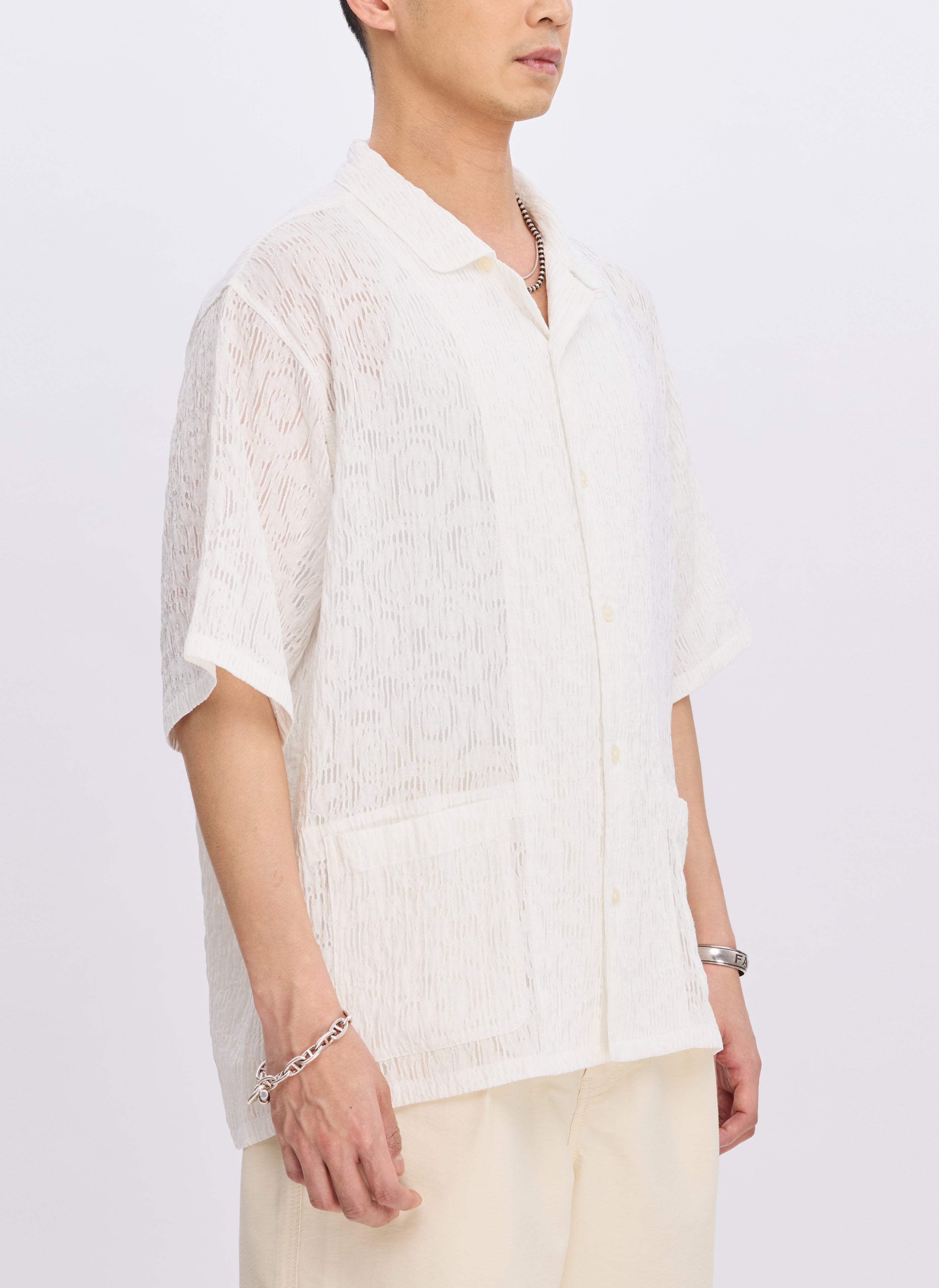 Rayon Nylon Distorted Lace Open Collar Blouse for Women | Elegant Casual Shirt | Perfect for Office, Date Night & Summer Outfits