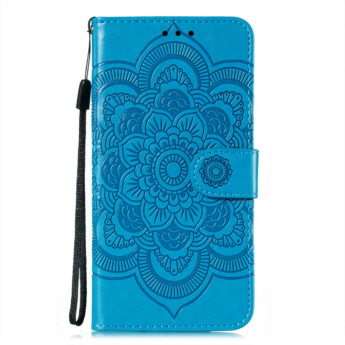 OOPKINS PU Leather iPhone 13 Mini Case - Mandala Blue Wallet Cover with Card Slot & Magnetic Stand for Work & Travel