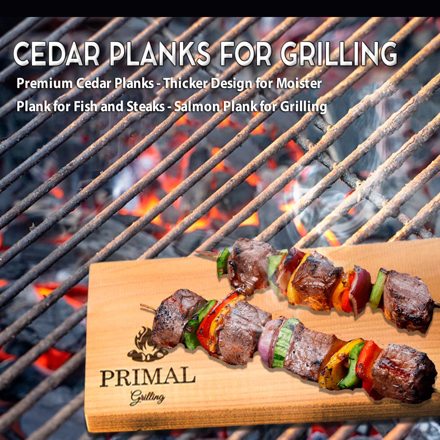 Premium Cedar Grilling Planks for Salmon, Fish & Steaks - Thicker Design for Moist & Flavorful BBQ - Includes Free Recipe Card - Perfect for Outdoor Cooking, Camping & Backyard Grilling (5 Pack)