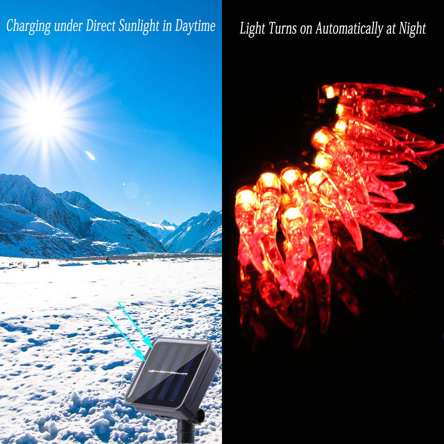 50LED Solar Red Chili String Lights - 23FT Outdoor Waterproof Fairy Lights for Garden, Porch, Wedding, Party & Christmas Decor - Energy-Efficient Solar-Powered LED Chili Pepper Lights for Holiday & Harvest Decoration