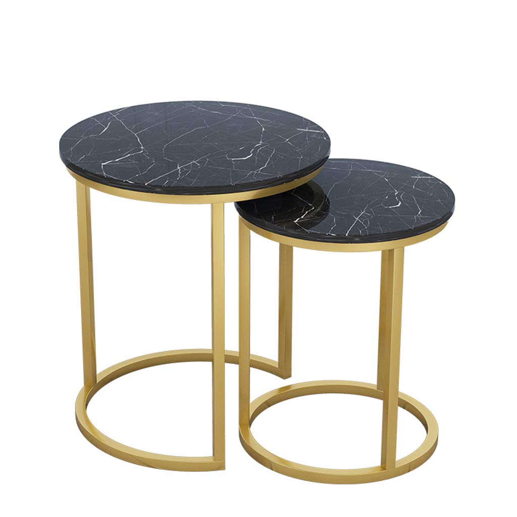 Premium Marble Coffee Table Set of 2 - Modern Side Tables for Living Room, Sofa, Bedroom, Hallway & Office - Black Nesting Tables for Small Spaces & Home Decor