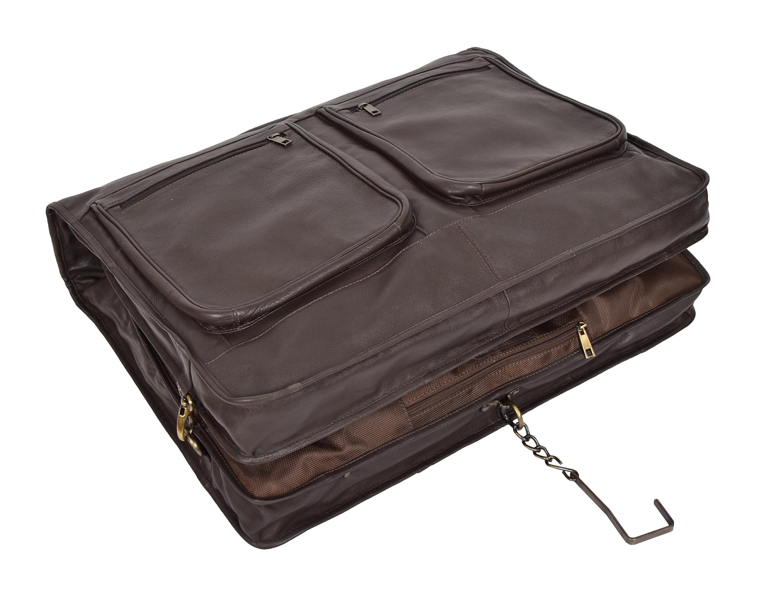 Premium Genuine Leather Garment Bag for Suits & Dresses - Travel & Weekend Clothing Carrier in Canico Brown | Business Trips, Weddings & Formal Events