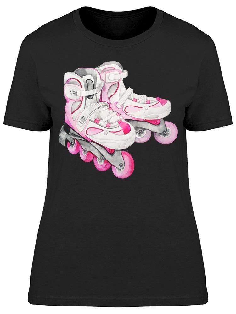 Smartprints Pink Watercolor Roller Skates Graphic T-Shirt for Women | Cute Casual Summer Tee | Perfect for Skating, Beach Outings & Music Festivals