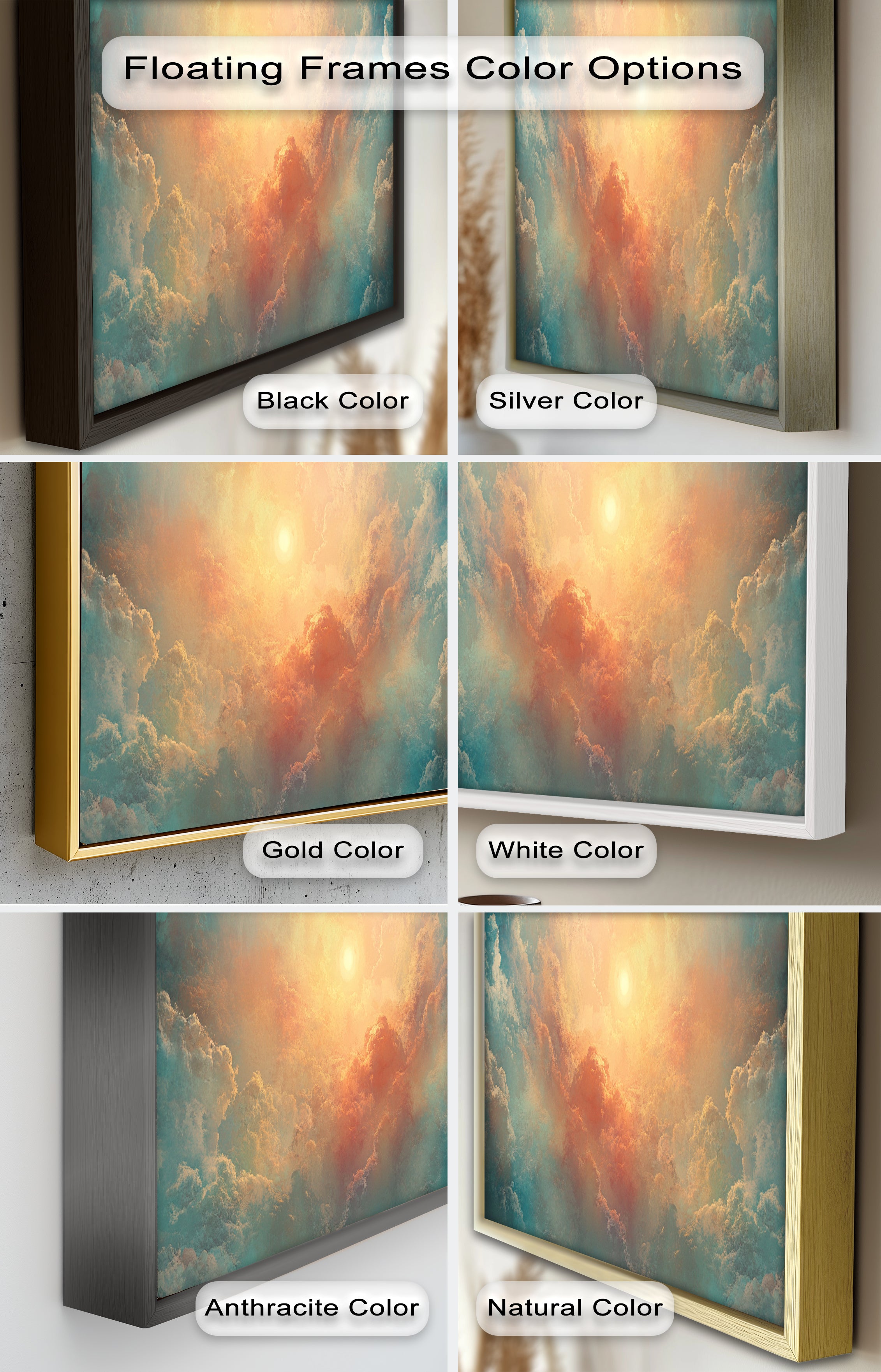 Abstract Sky and Sunlight Framed Oil Painting - Handmade Wall Art for Living Room, Bedroom & Office Decor